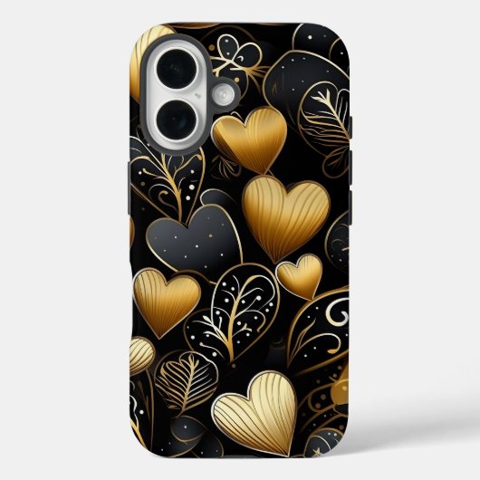 ブラックとゴールドの抽象的なバレンタインラブハート Case-Mate iPhoneケース (裏面)