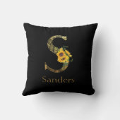 ブラックとゴールドの文字Sのひまわり クッション (裏面)