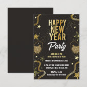 ブラックとゴールドの新年パーティー招待状 招待状 (正面/裏面)