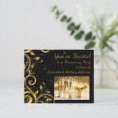 ブラックとゴールドの渦巻き、カスタムアニバーサリー パーティー 招待状 (スタンド正面)