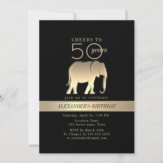 ブラックとゴールドの男性の50歳の誕生日 招待状 (正面)