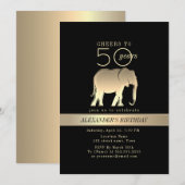 ブラックとゴールドの男性50歳の誕生日 招待状 (正面/裏面)