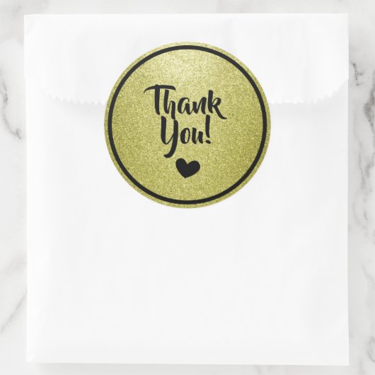 ブラックとゴールドの疑似グリッター感謝 ラウンドシール (バッグ)