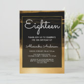 ブラックとゴールドの箔 ブラシ ストローク 18歳の誕生日 招待状 (スタンド正面)