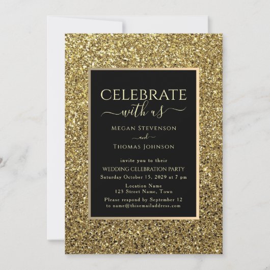 ブラックとゴールドの結婚式の披露宴 招待状 (正面)