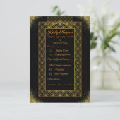 ブラックとゴールドの結婚式出欠確認カード | エレガント 招待状 (スタンド正面)