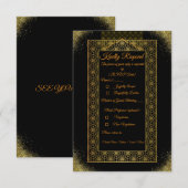 ブラックとゴールドの結婚式出欠確認カード | エレガント 招待状 (正面/裏面)