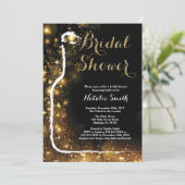 ブラックとゴールドの結婚式前パーティー招待状 ワイン 招待状 (スタンド正面)