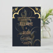 ブラックとゴールドの結婚式招待状 招待状 (スタンド正面)