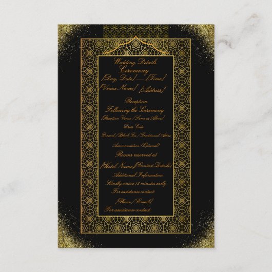 ブラックとゴールドの結婚式詳細カード | エレガント エンクロージャーカード (正面)