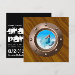 ブラックとゴールドの航海士卒業写真 招待状