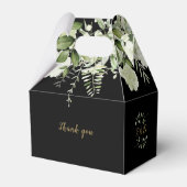 ブラックとゴールドの花と緑のモノグラム ウェディング フェイバーボックス (裏面サイド)