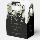 ブラックとゴールドの花と緑のモノグラム ウェディング フェイバーボックス (オープン)