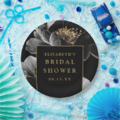 ブラックとゴールドの花モダン エレガント ブライダルシャワー ペーパープレート (パーティー)