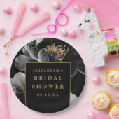ブラックとゴールドの花モダン エレガント ブライダルシャワー ペーパープレート (パーティー)