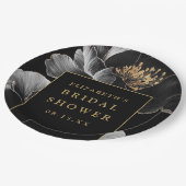 ブラックとゴールドの花モダン エレガント ブライダルシャワー ペーパープレート (アングル)