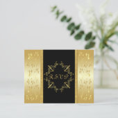 ブラックとゴールドの花柄の出欠確認カード 出欠カード (スタンド正面)