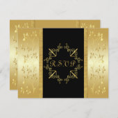 ブラックとゴールドの花柄の出欠確認カード 出欠カード (正面/裏面)