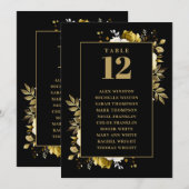 ブラックとゴールドの花柄テーブルナンバー席次表 招待状 (正面/裏面)