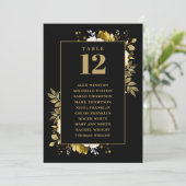 ブラックとゴールドの花柄テーブルナンバー席次表 招待状 (スタンド正面)