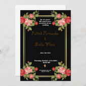  ブラックとゴールドの花柄 ウェディング招待状 招待状 (正面/裏面)