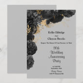 ブラックとゴールドの花柄 ウェディング アニバーサリー パーティー 招待状 (正面/裏面)