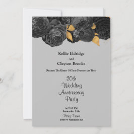 ブラックとゴールドの花柄 ウェディング アニバーサリー パーティー 招待状