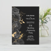 ブラックとゴールドの花柄 ウェディング アニバーサリー パーティー 招待状 (スタンド正面)