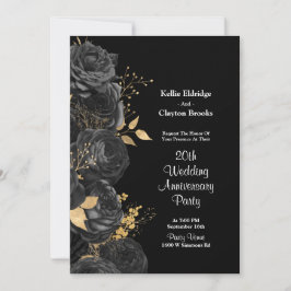 ブラックとゴールドの花柄 ウェディング アニバーサリー パーティー 招待状