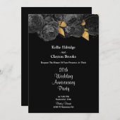 ブラックとゴールドの花柄 ウェディング アニバーサリー パーティー 招待状 (正面/裏面)