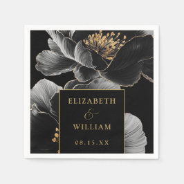 ブラックとゴールドの花柄 エレガント モダン ウェディング スタンダードカクテルナプキン