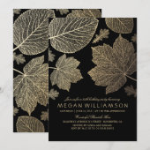 ブラックとゴールドの葉が落ちる誕生日パーティー 招待状 (正面/裏面)