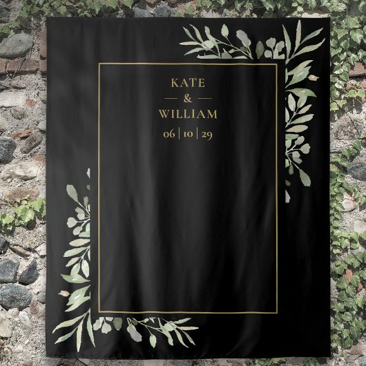 ブラックとゴールドの葉の結婚式写真バックドロップ タペストリー
