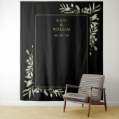 ブラックとゴールドの葉の結婚式写真用背景 タペストリー (インサイチュ)