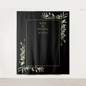 ブラックとゴールドの葉の結婚式写真用背景 タペストリー (正面)