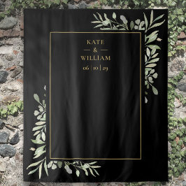 ブラックとゴールドの葉の結婚式写真用背景 タペストリー