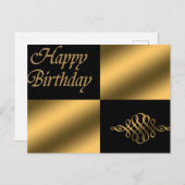 ブラックとゴールドの誕生日おめでとう ポストカード (正面/裏面)