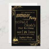 ブラックとゴールドの誕生日パーティー招待状 招待状 (正面/裏面)