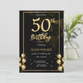ブラックとゴールドの誕生日 招待状 (スタンド正面)