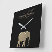 ブラックとゴールドの象のモノグラム スクエア壁時計 (傾斜)