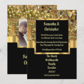 ブラックとゴールドの輝く結婚式の写真招待状 招待状 (正面/裏面)