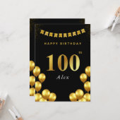 ブラックとゴールドの風船の100歳の誕生日カード カード (正面/裏面インサイチュ)