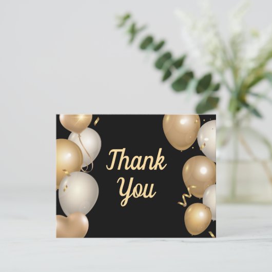 ブラックとゴールドの風船 コンフェッティ ありがとうカード サンキューカード (スタンド正面)