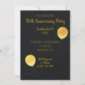 ブラックとゴールドの風船 50周年パーティー 招待状 (裏面)