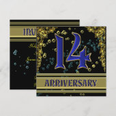 ブラックとゴールドの14周年パーティー 招待状 (正面/裏面)