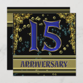 ブラックとゴールドの15周年パーティー 招待状 (正面/裏面)