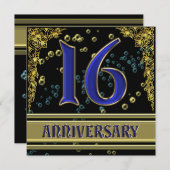 ブラックとゴールドの16周年パーティー 招待状 (正面/裏面)