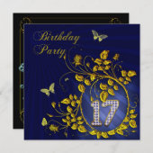 ブラックとゴールドの17歳誕生日パーティー 招待状 (正面/裏面)