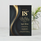 ブラックとゴールドの18歳の誕生日パーティー 招待状 (スタンド正面)