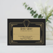 ブラックとゴールドの1920年代アールデコウェディング 出欠カード (スタンド正面)